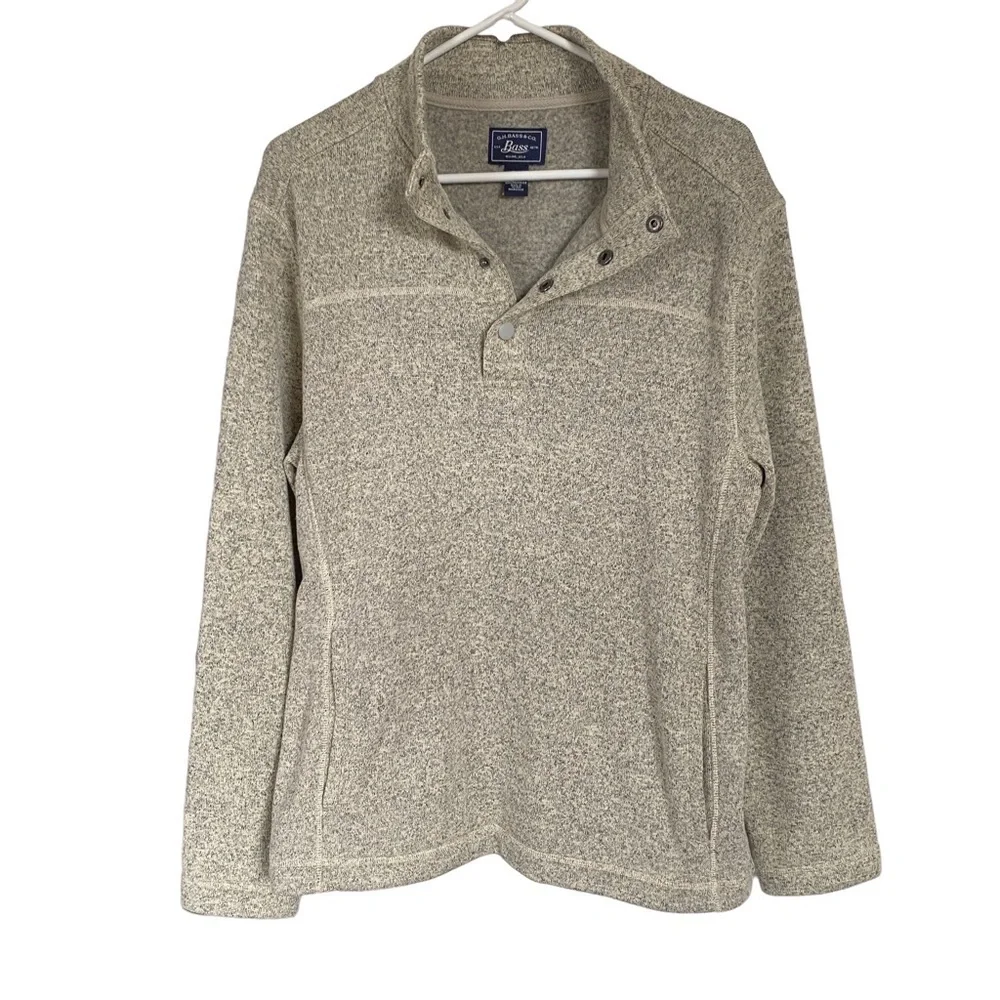 Bass men’s long sleeve collared pullover sweater size medium front pockets